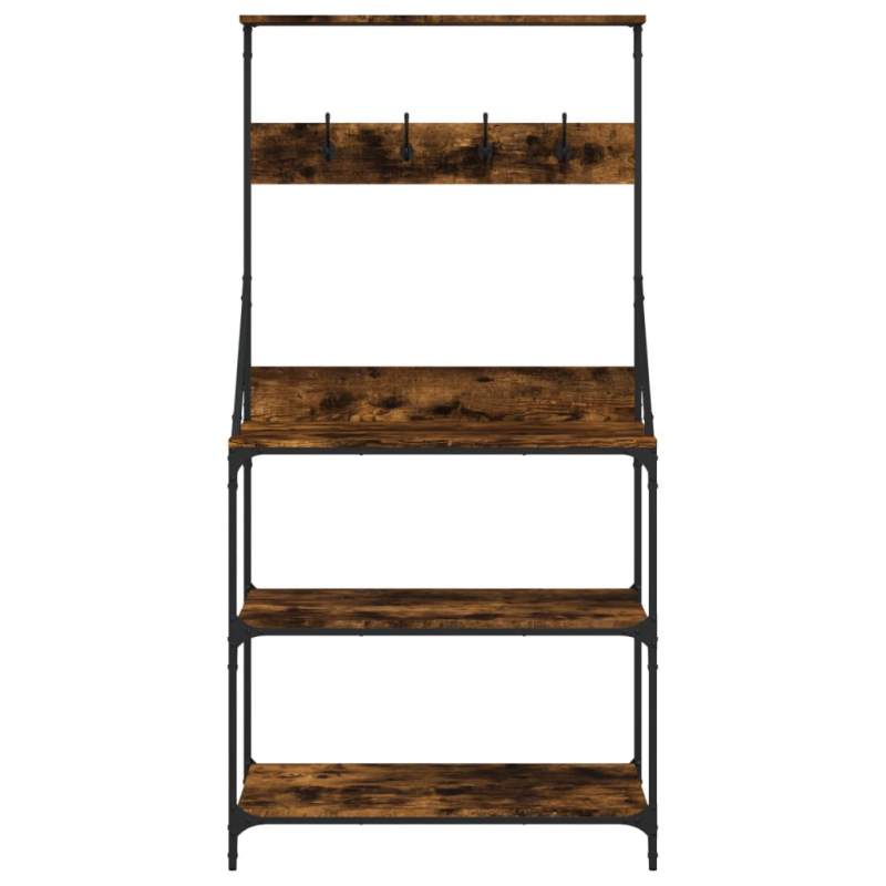 Bäckerregal mit Haken 4 Böden Räuchereiche Holzwerkstoff