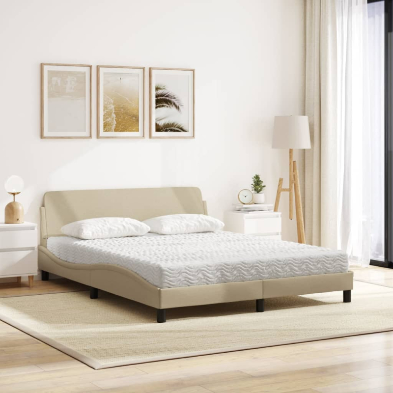 Bett mit Matratze Creme 160x200 cm Stoff