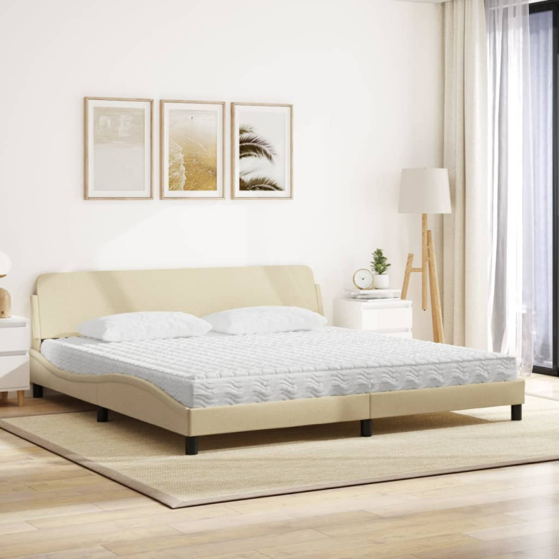 Bett mit Matratze Creme 200x200 cm Stoff