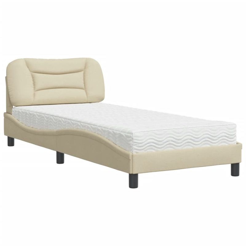 Bett mit Matratze Creme 90x190 cm Stoff