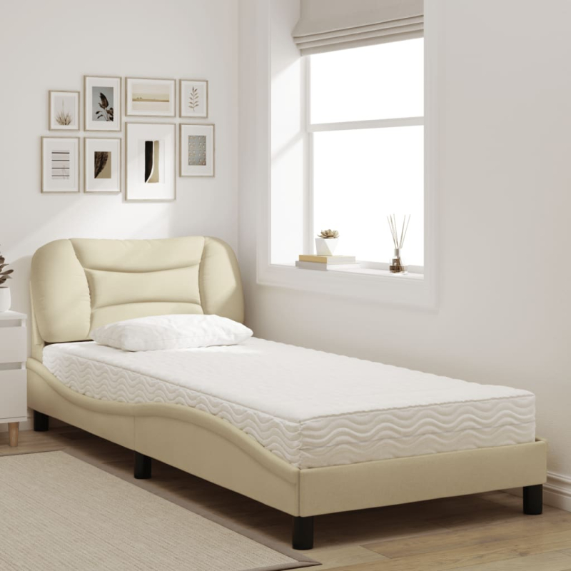 Bett mit Matratze Creme 90x190 cm Stoff