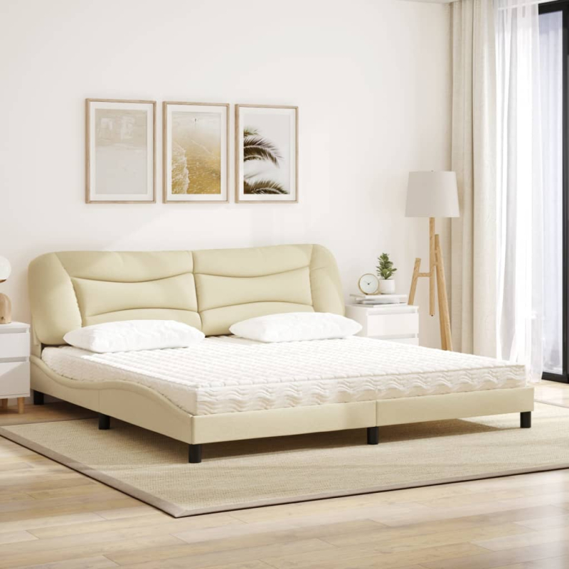 Bett mit Matratze Creme 200x200 cm Stoff