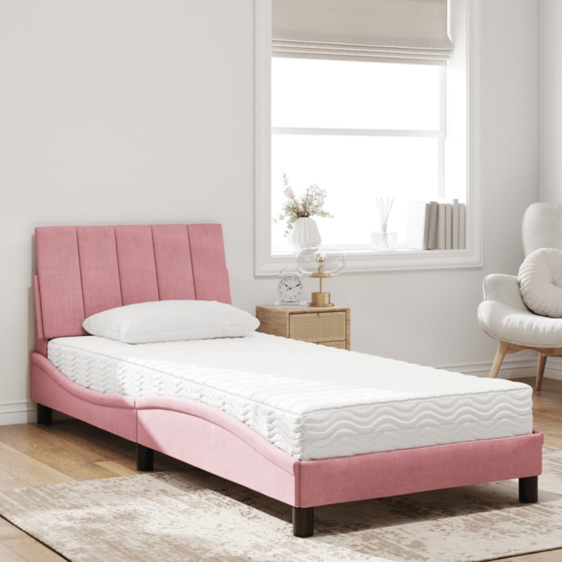 Bett mit Matratze Rosa 80x200 cm Samt