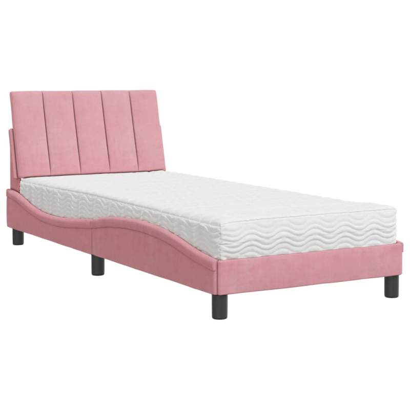 Bett mit Matratze Rosa 90x190 cm Samt