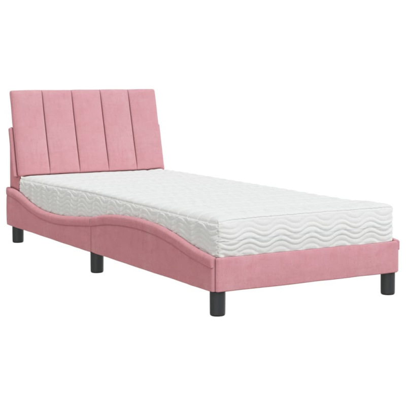 Bett mit Matratze Rosa 90x200 cm Samt