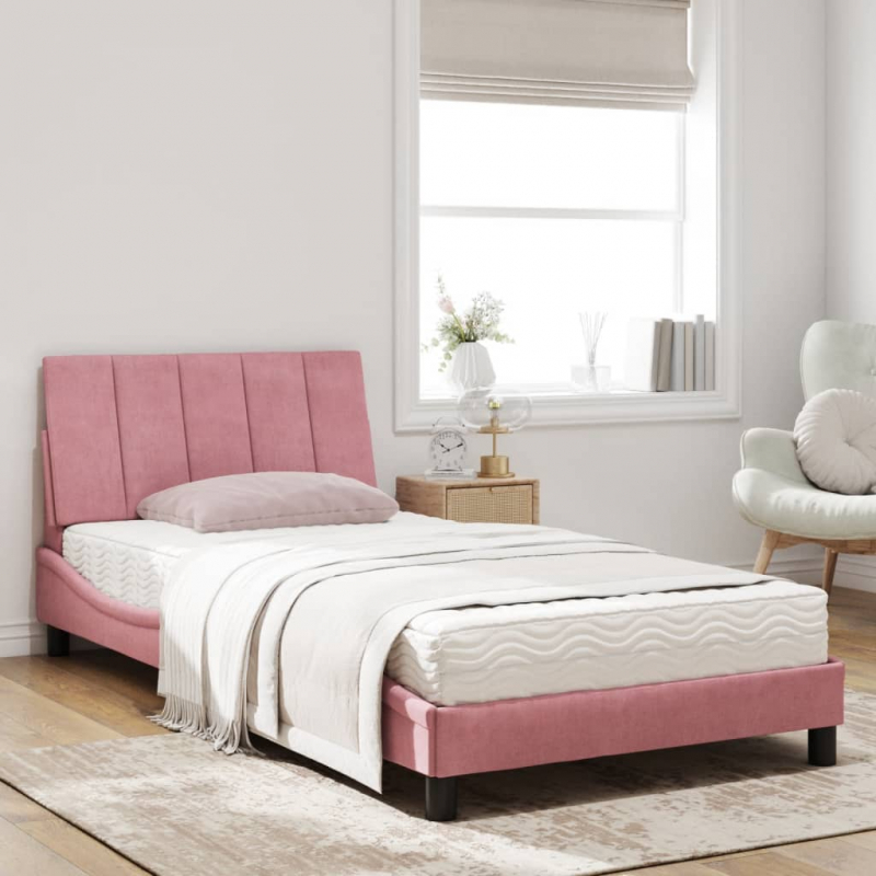 Bett mit Matratze Rosa 100x200 cm Samt