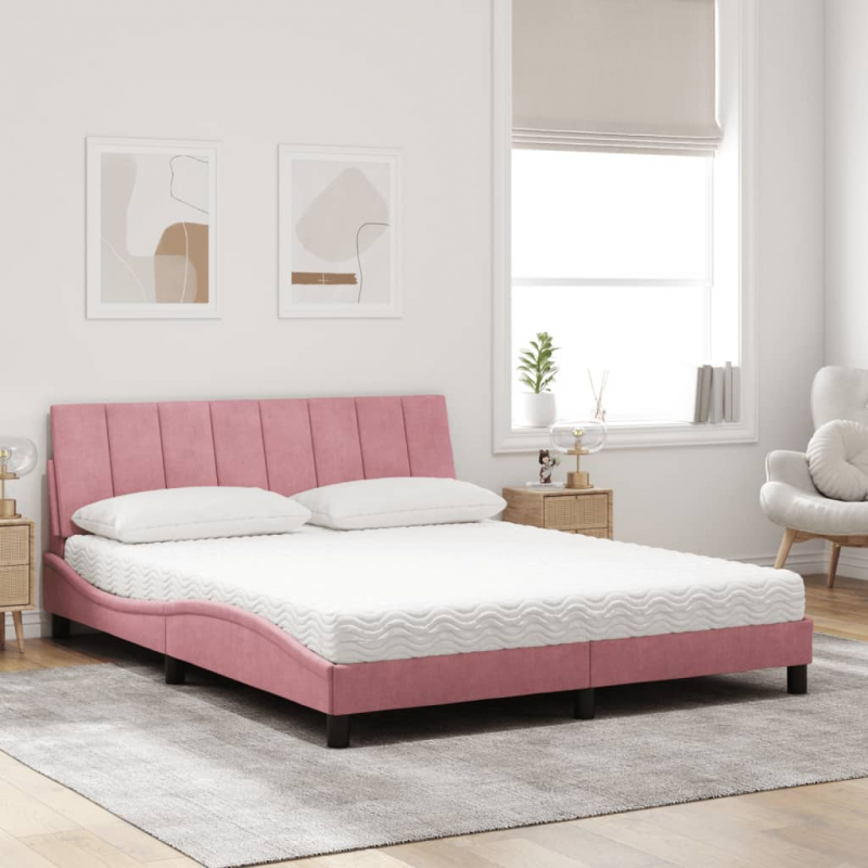 Bett mit Matratze Rosa 160x200 cm Samt