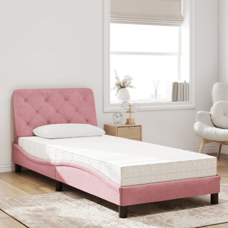 Bett mit Matratze Rosa 90x190 cm Samt