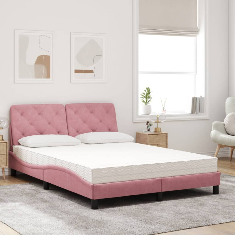 Bett mit Matratze Rosa 140x190 cm Samt