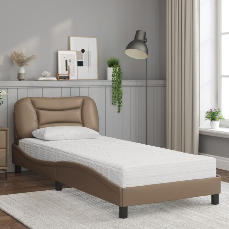 Bett mit Matratze Cappuccino-Braun 90x190 cm Kunstleder