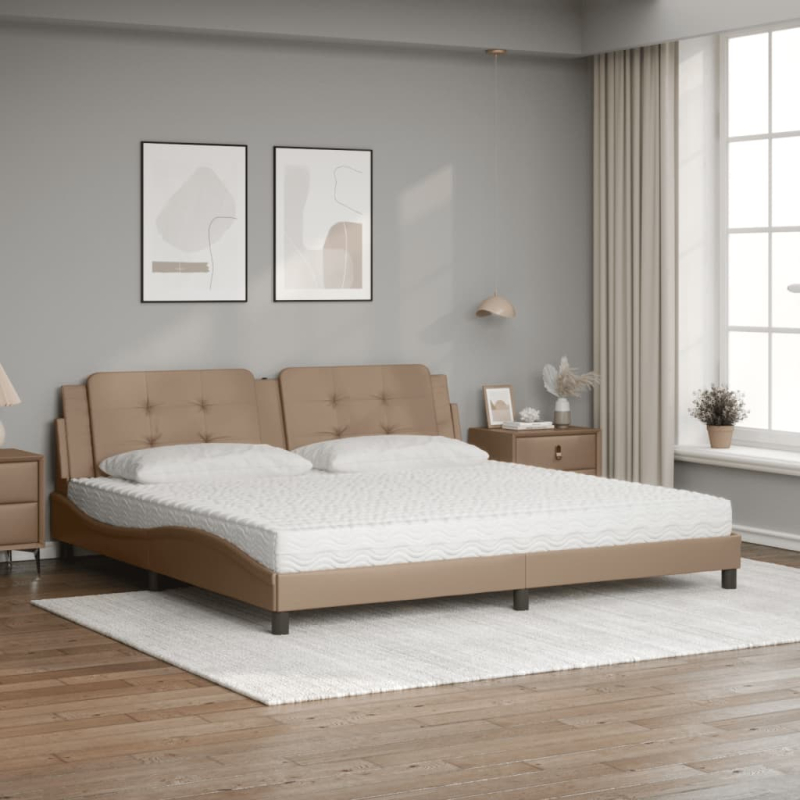 Bett mit Matratze Cappuccino-Braun 200x200 cm Kunstleder