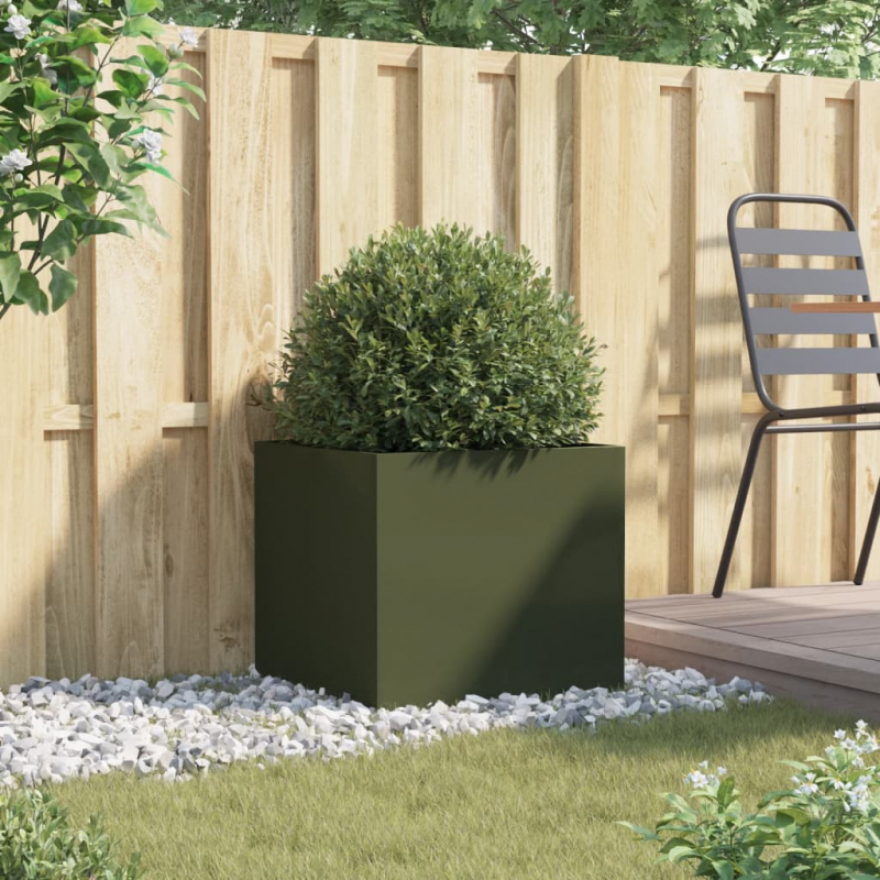 Pflanzkübel Olivgrün 49x47x46 cm Stahl