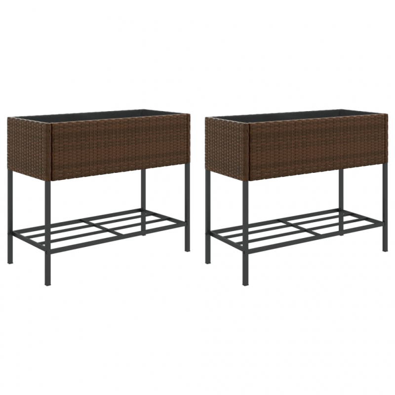 Hochbeete mit Ablage 2 Stk. Braun 90x40x75 cm Poly Rattan