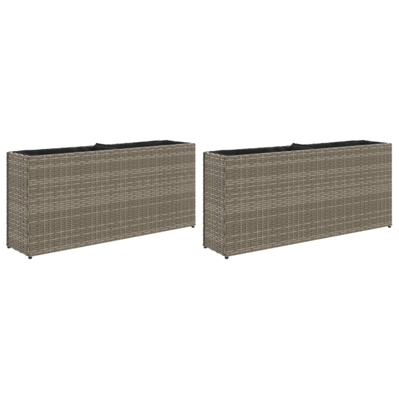 Pflanzkübel mit 2 Töpfen 2 Stk. Grau 90x20x40 cm Poly Rattan