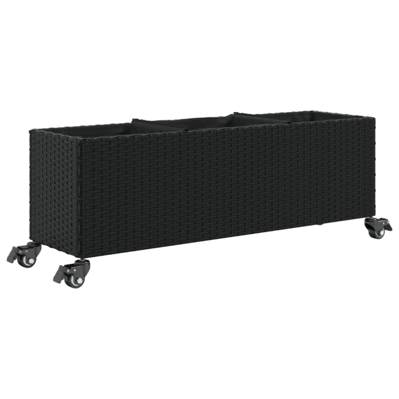 Pflanzkübel mit Rollen 2 Stk. Schwarz 107x32x38 cm Poly Rattan