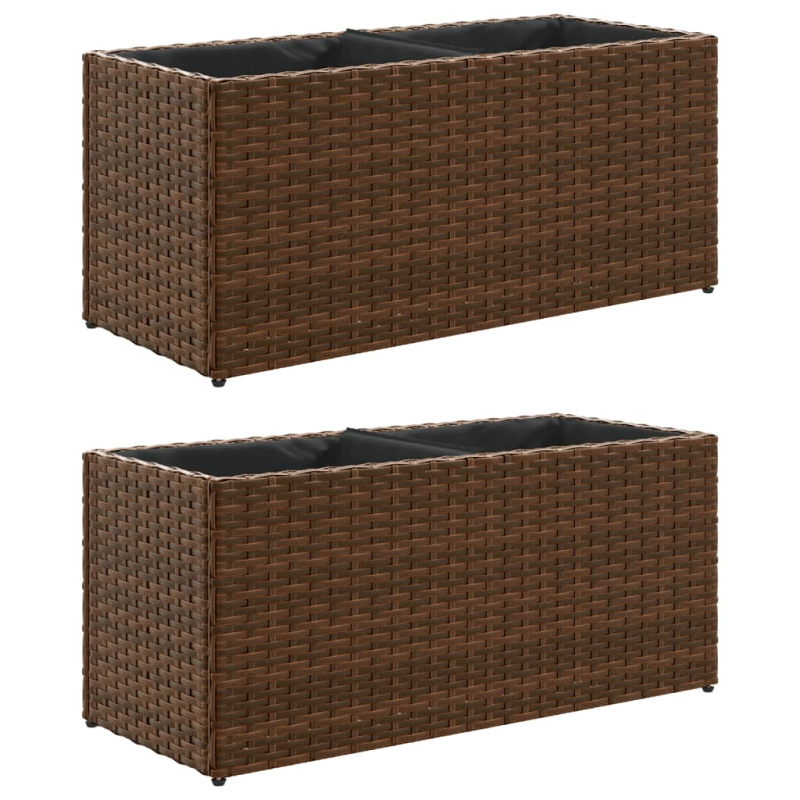 Pflanzkübel mit 2 Töpfen 2 Stk. Braun 72x30x32 cm Poly Rattan