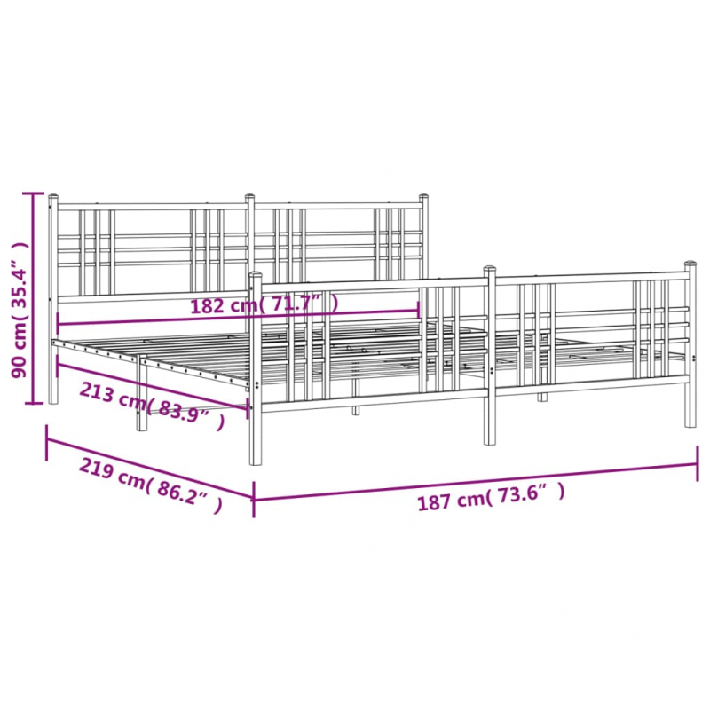 Bettgestell mit Kopf- und Fußteil Metall Weiß 183x213 cm
