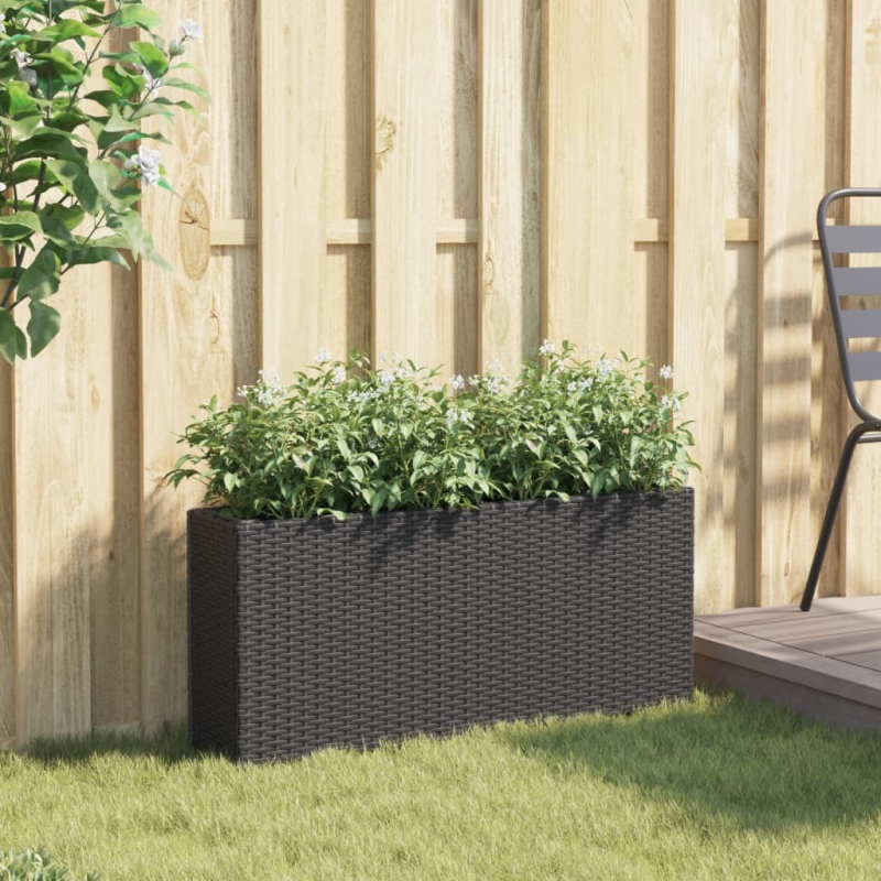 Hochbeet mit 2 Fächern Schwarz 90x20x40 cm Poly Rattan