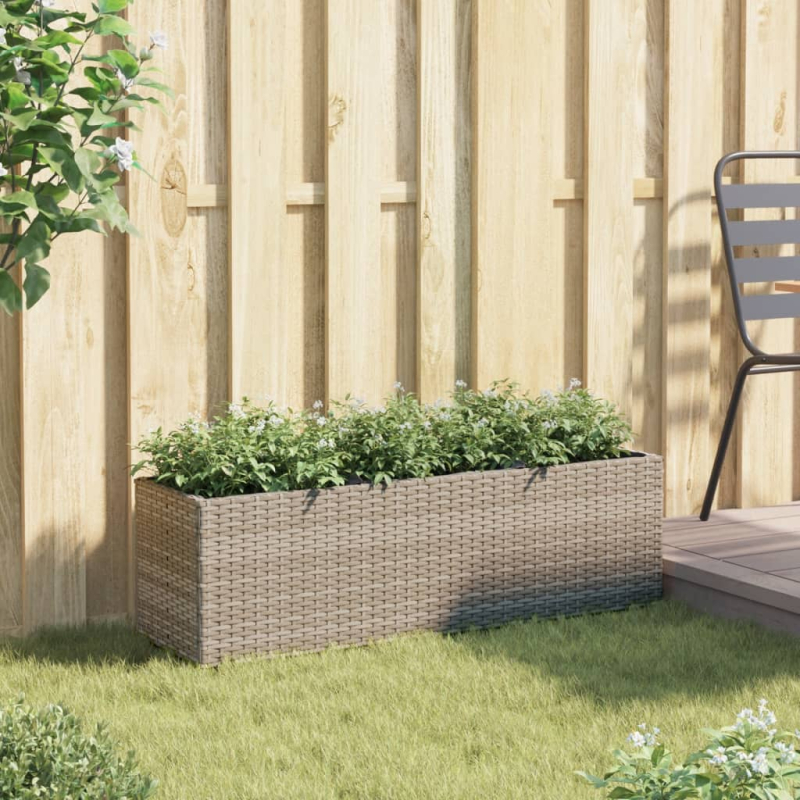 Hochbeet mit 3 Fächern Grau 105x30x32 cm Poly Rattan