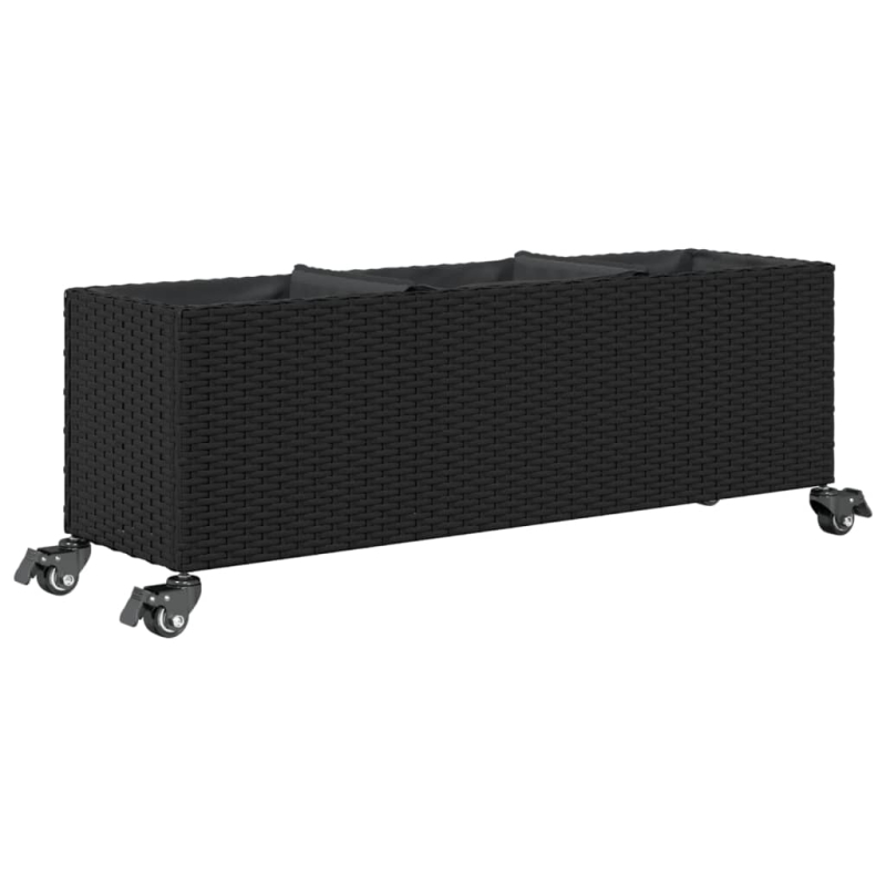 Hochbeet mit Rollen & 3 Fächern Schwarz 107x32x38cm Poly Rattan