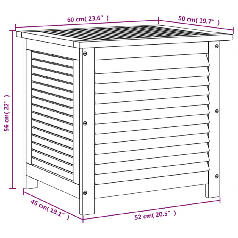 Gartenbox mit Lüftungsschlitzen 60x50x56 cm Massivholz Akazie