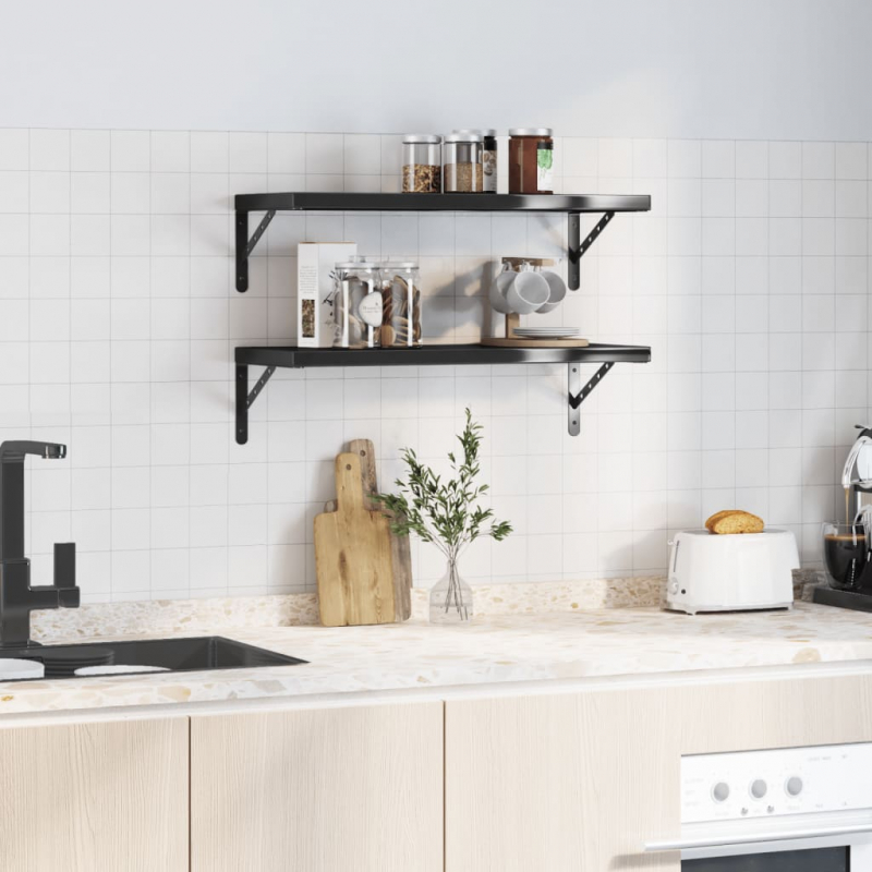 Wandregale 2 Stk. 75x30 cm Schwarz Edelstahl