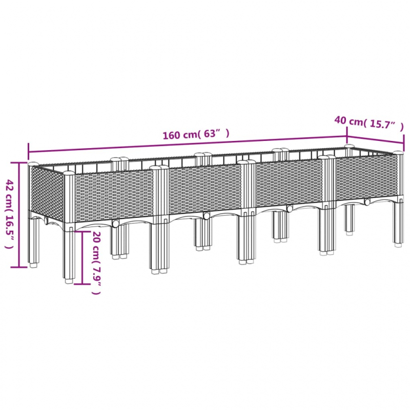 Pflanzkasten mit Beinen Blaugrau 160x40x42 cm PP