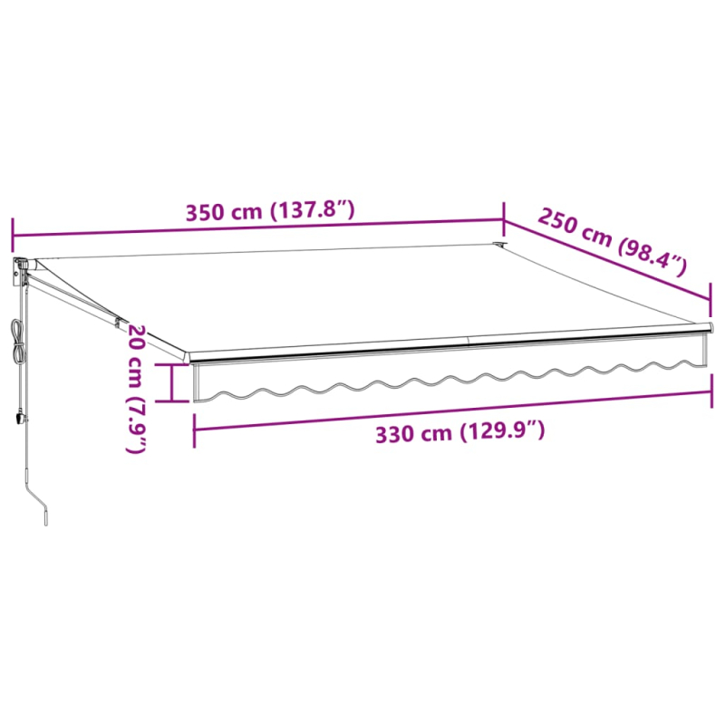 Markise Einziehbar Anthrazit & Weiß 3,5x2,5 m Stoff & Aluminium