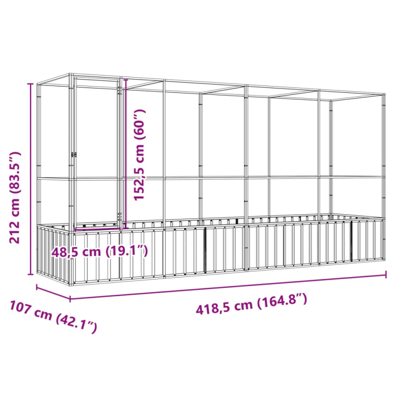 Voliere mit Erweiterung Silbern 418,5x107x212 cm Stahl