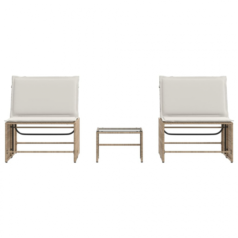 Sonnenliegen 2 Stk. mit Tisch Beige Poly Rattan