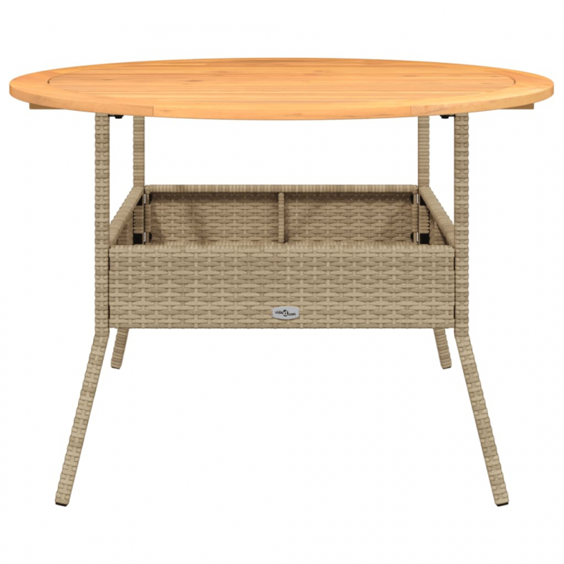 Gartentisch mit Holzplatte Beige Ø110x71 cm Poly Rattan