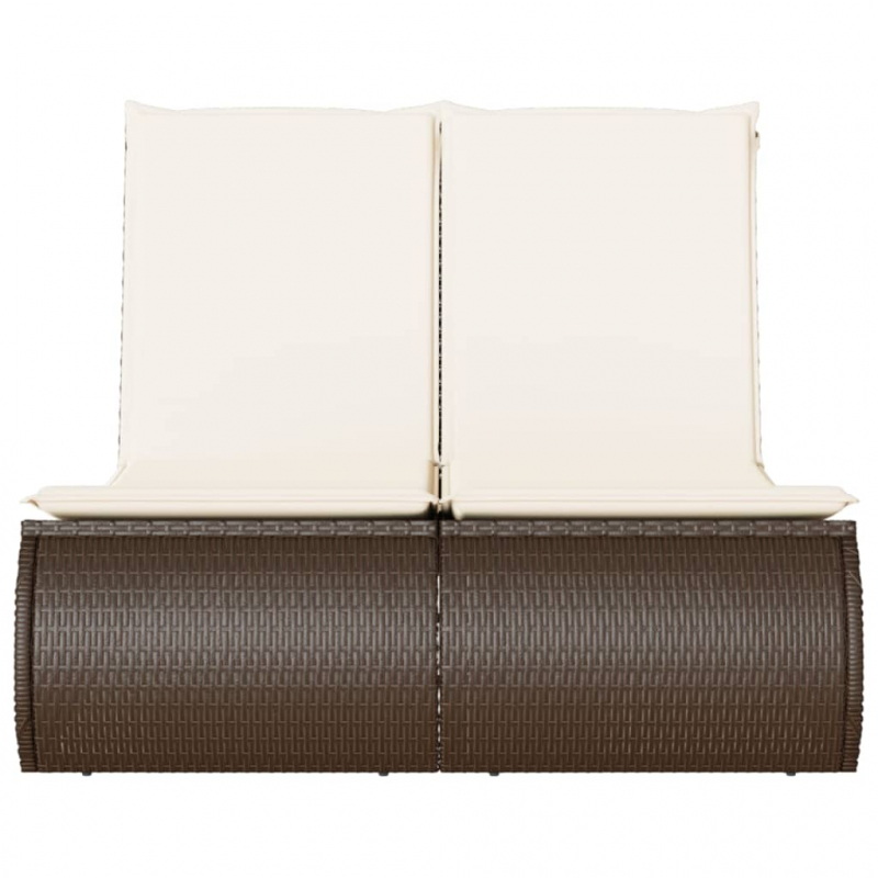 Doppel-Sonnenliege mit Auflagen Braun Poly Rattan