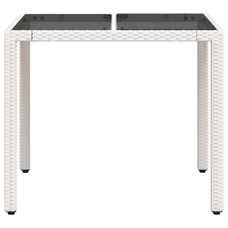 Gartentisch mit Glasplatte Weiß 90x90x75 cm Poly Rattan