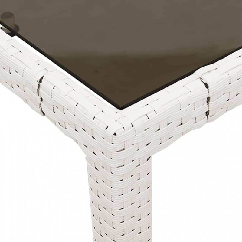 Gartentisch mit Glasplatte Weiß 90x90x75 cm Poly Rattan