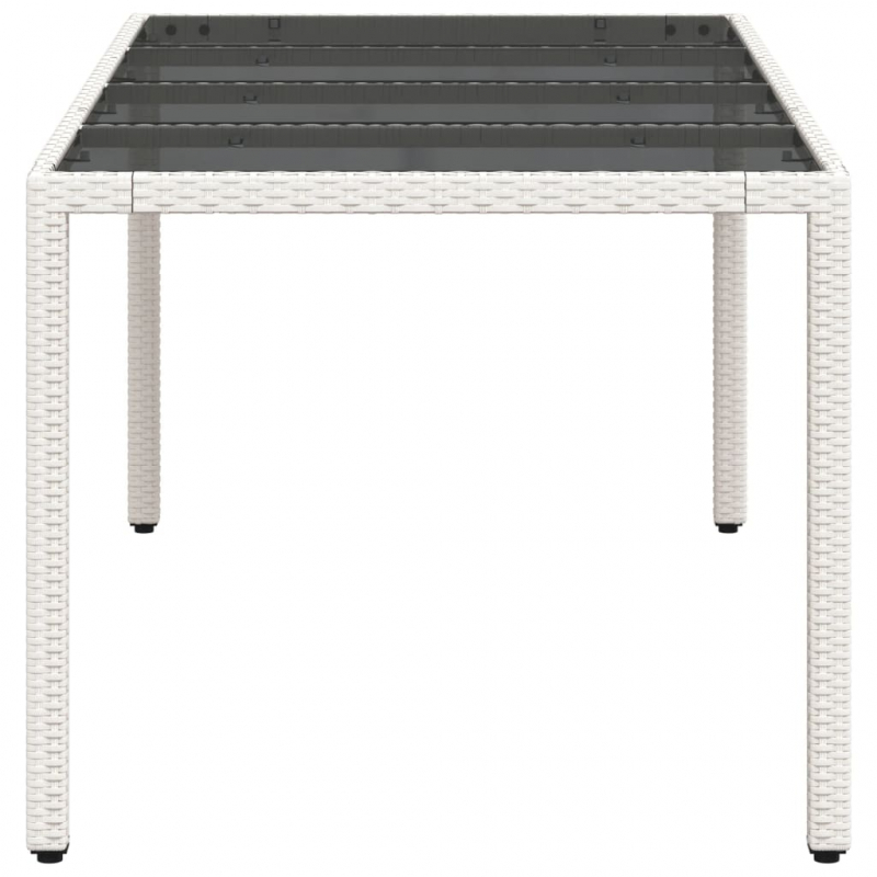 Gartentisch mit Glasplatte Weiß 190x90x75 cm Poly Rattan