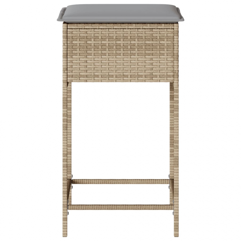 Garten-Barhocker mit Kissen 2 Stk. Beige Poly Rattan