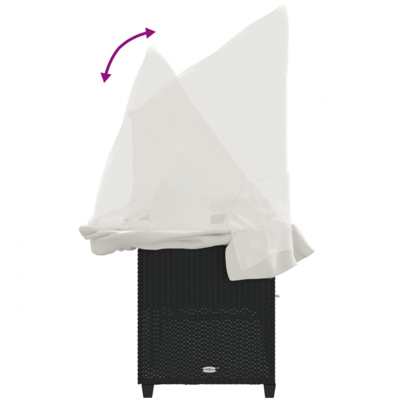 Sonnenliege mit Dach und Kissen Schwarz Poly Rattan