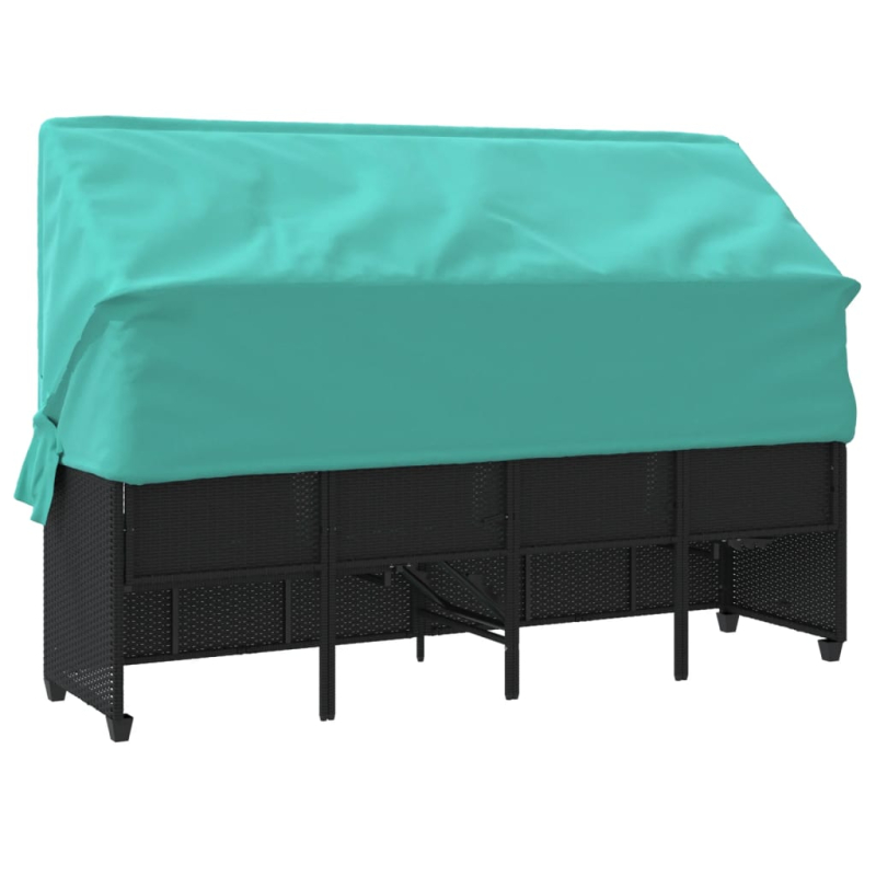 Sonnenliege mit Dach und Kissen Schwarz Poly Rattan