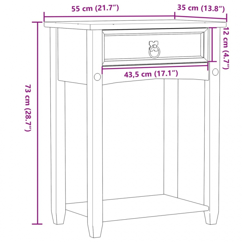 Konsolentisch Corona 55x35x73 cm Massivholz Kiefer