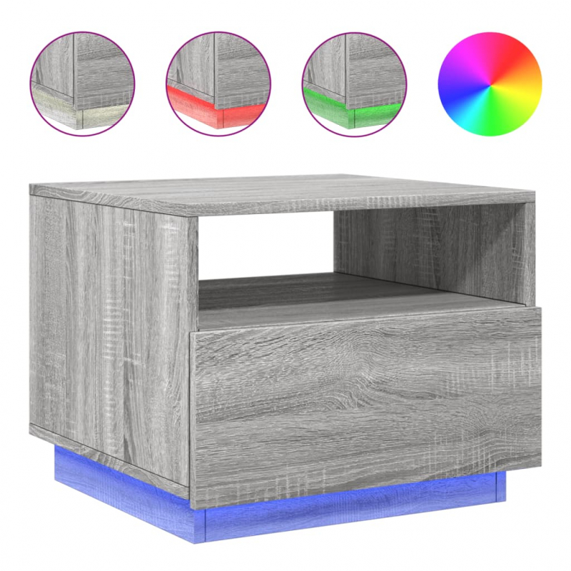Couchtisch mit LED-Leuchten Grau Sonoma 50x49x40 cm