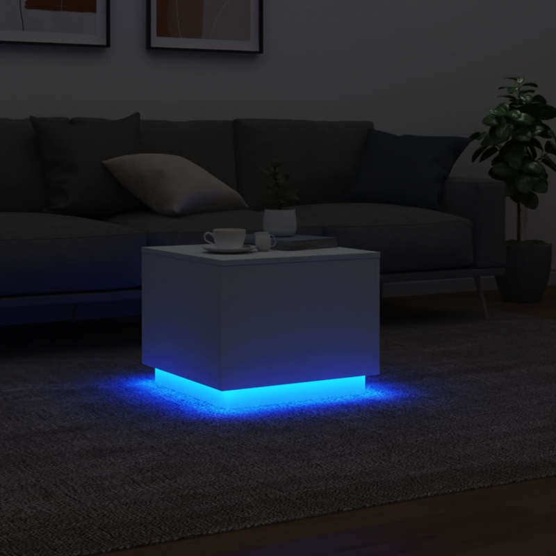 Couchtisch mit LED-Leuchten Weiß 50x50x40 cm