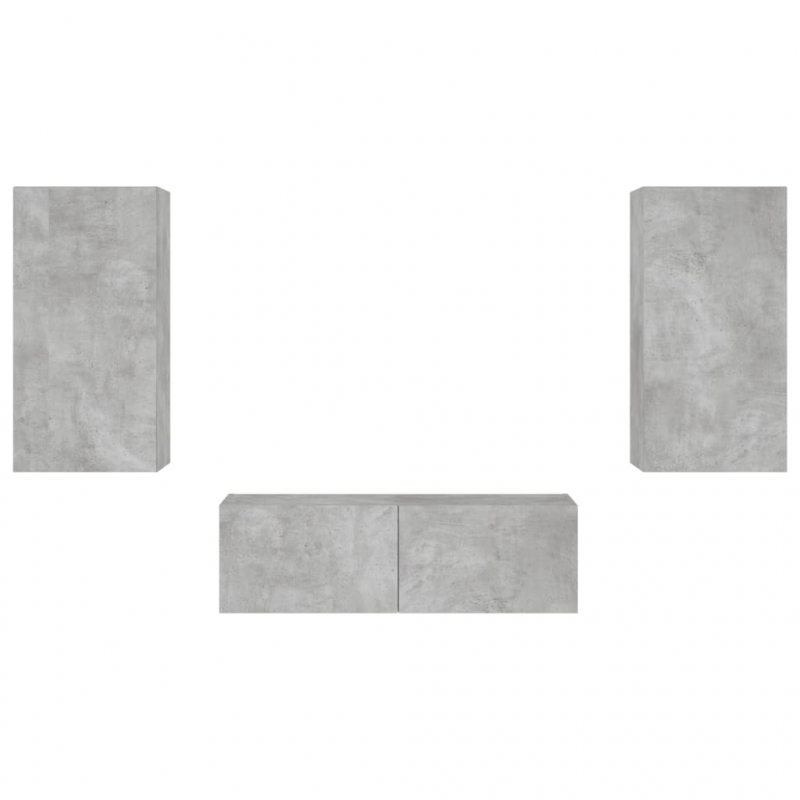 3-tlg. TV-Wohnwand mit LED-Leuchten Betongrau