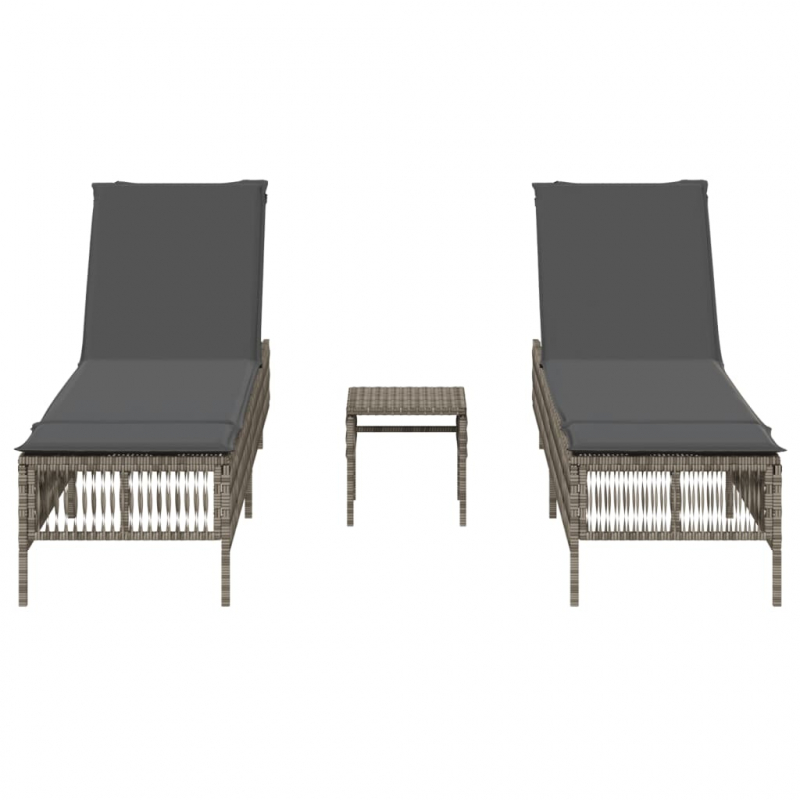 Sonnenliegen 2 Stk. mit Tisch Grau Poly Rattan