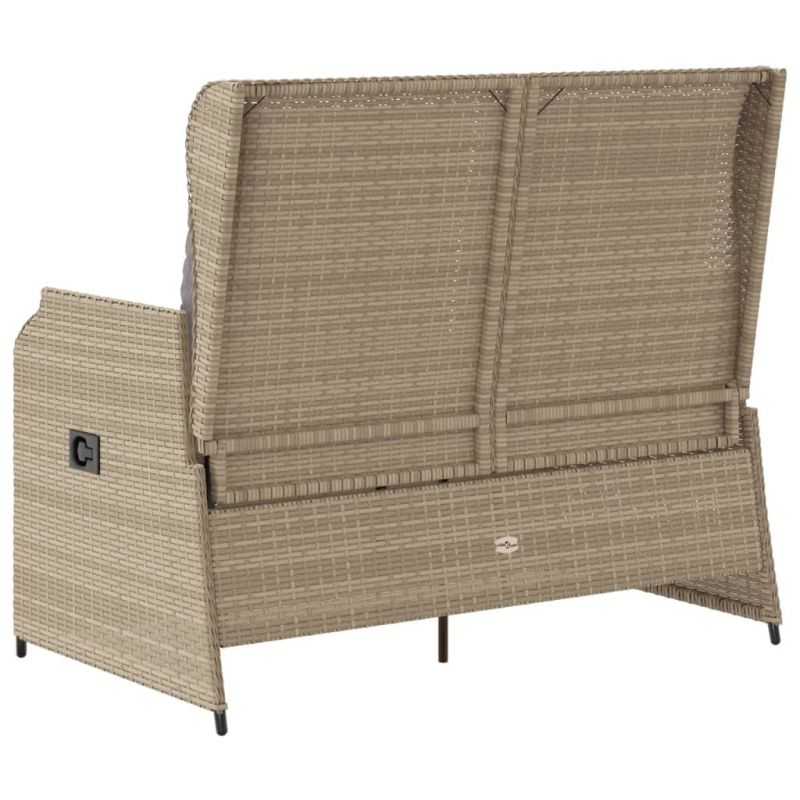 Gartenbank Verstellbar mit Kissen Beige Poly Rattan