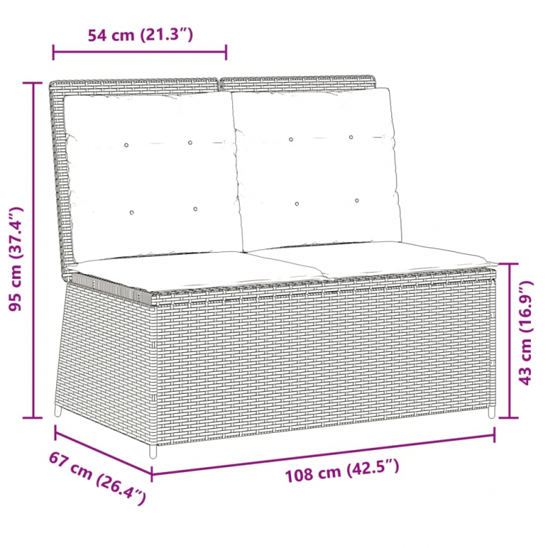 Gartenbank Verstellbar mit Kissen Beige Poly Rattan