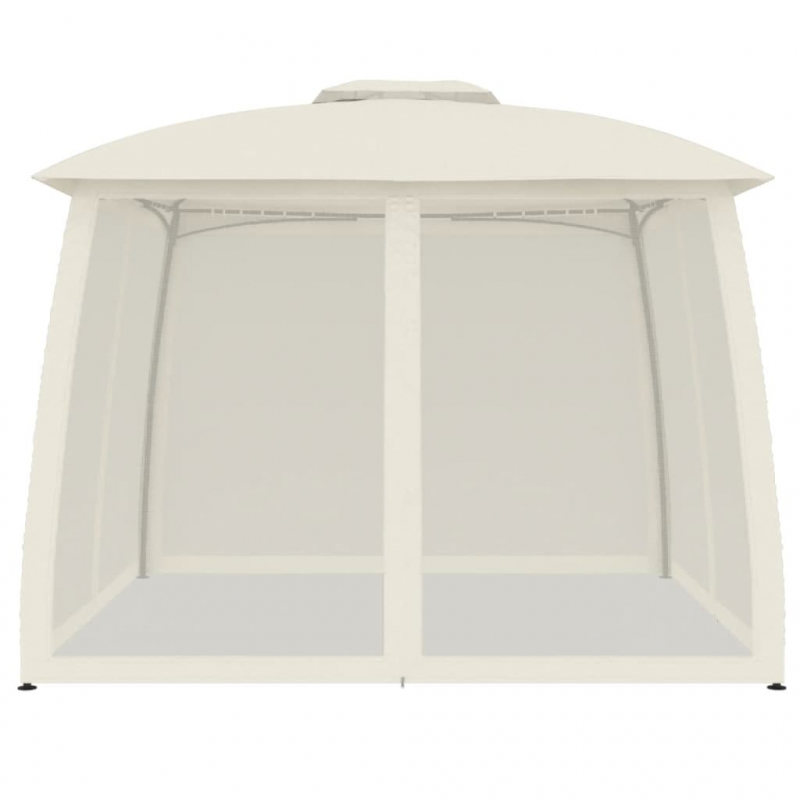 Pavillon mit Doppeldach & Netzwänden Creme 2,93x2,93 m Stahl