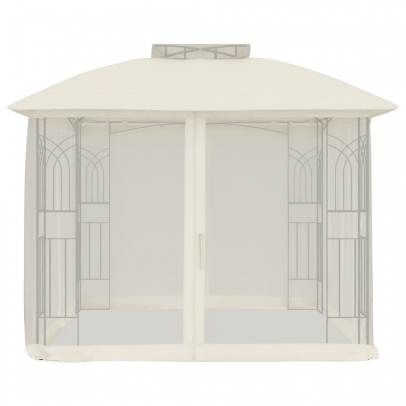 Pavillon mit Doppeldach & Netzwänden Creme 2,94x2,94 m Stahl