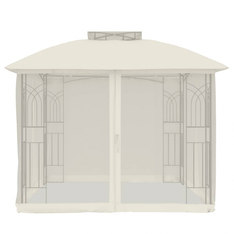 Pavillon mit Doppeldach & Netzwänden Creme 2,94x2,94 m Stahl