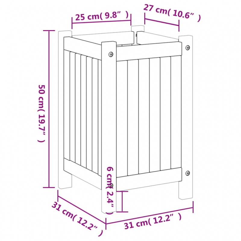 Pflanzkübel mit Einlage 31x31x50 cm Massivholz Akazie