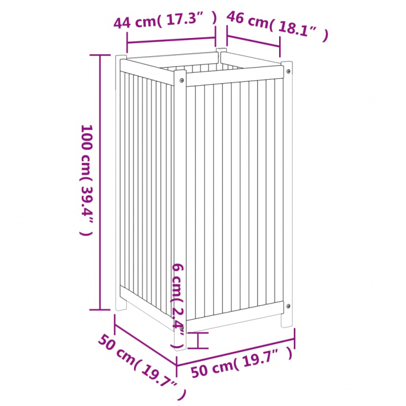 Pflanzkübel mit Einlage 50x50x100 cm Massivholz Akazie